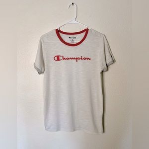 Champion Athletic Women Medium cream ColorBlock Red Grey Short Sleeve Tee shirt